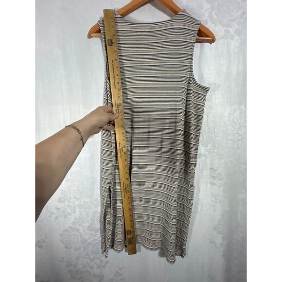 J Jill Wearever Tank Dress Medium Brown Black Striped Slinky Tunic Stretch - Picture 9 of 9